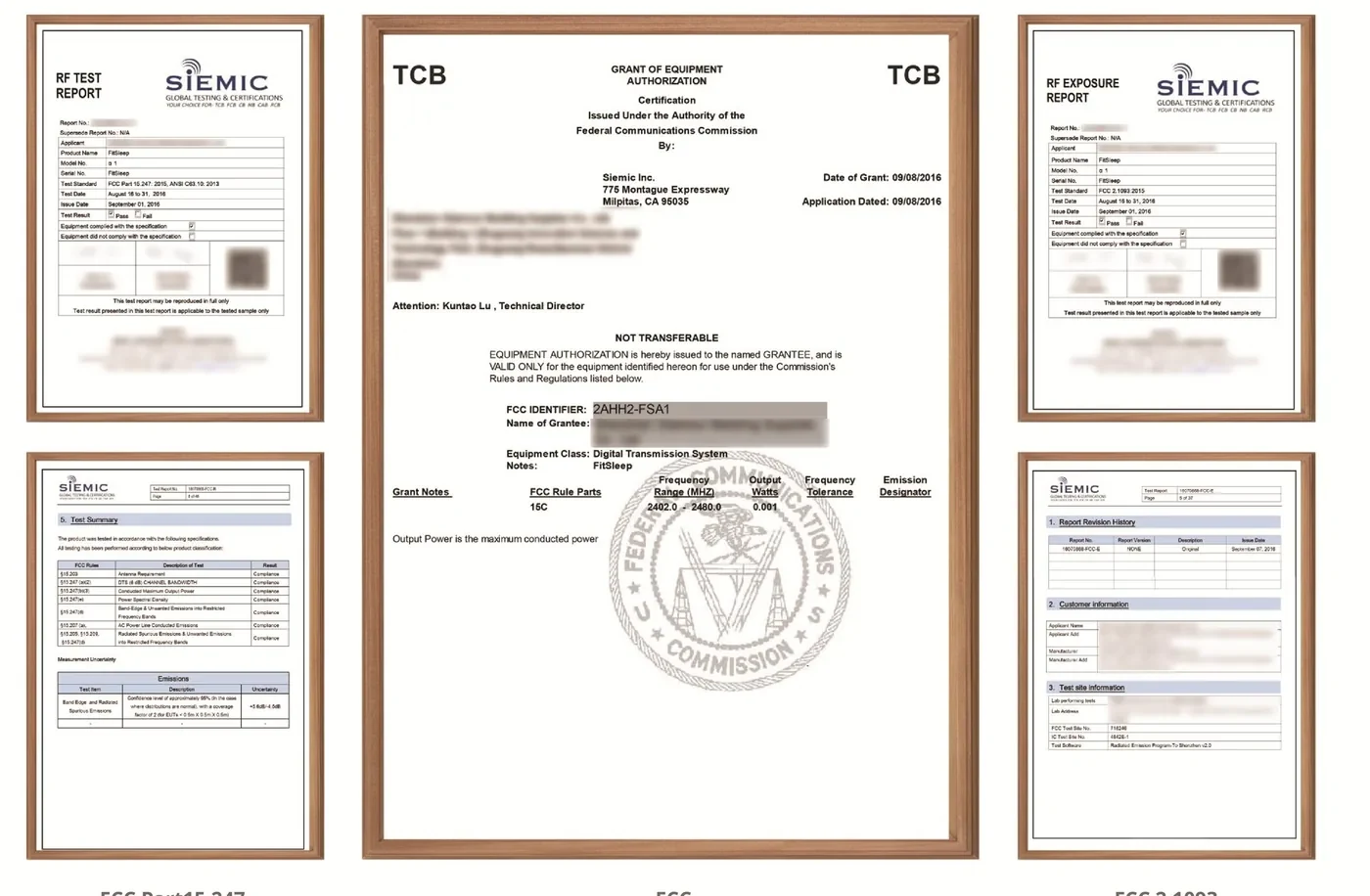 The U.S. safety certification documents of the AI mattress system