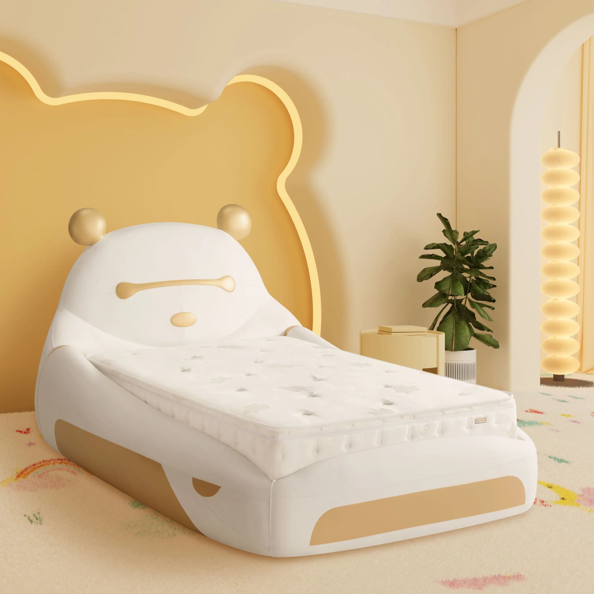 Nệm AI HEKA CM Series trên giường hình gấu trong phòng ngủ của bé
