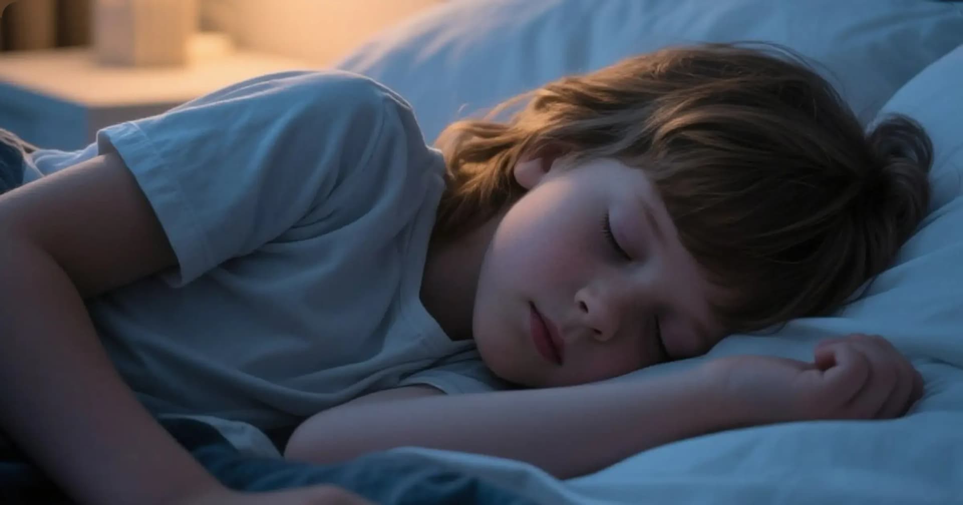 A child fast asleep on a pillow in a quiet room