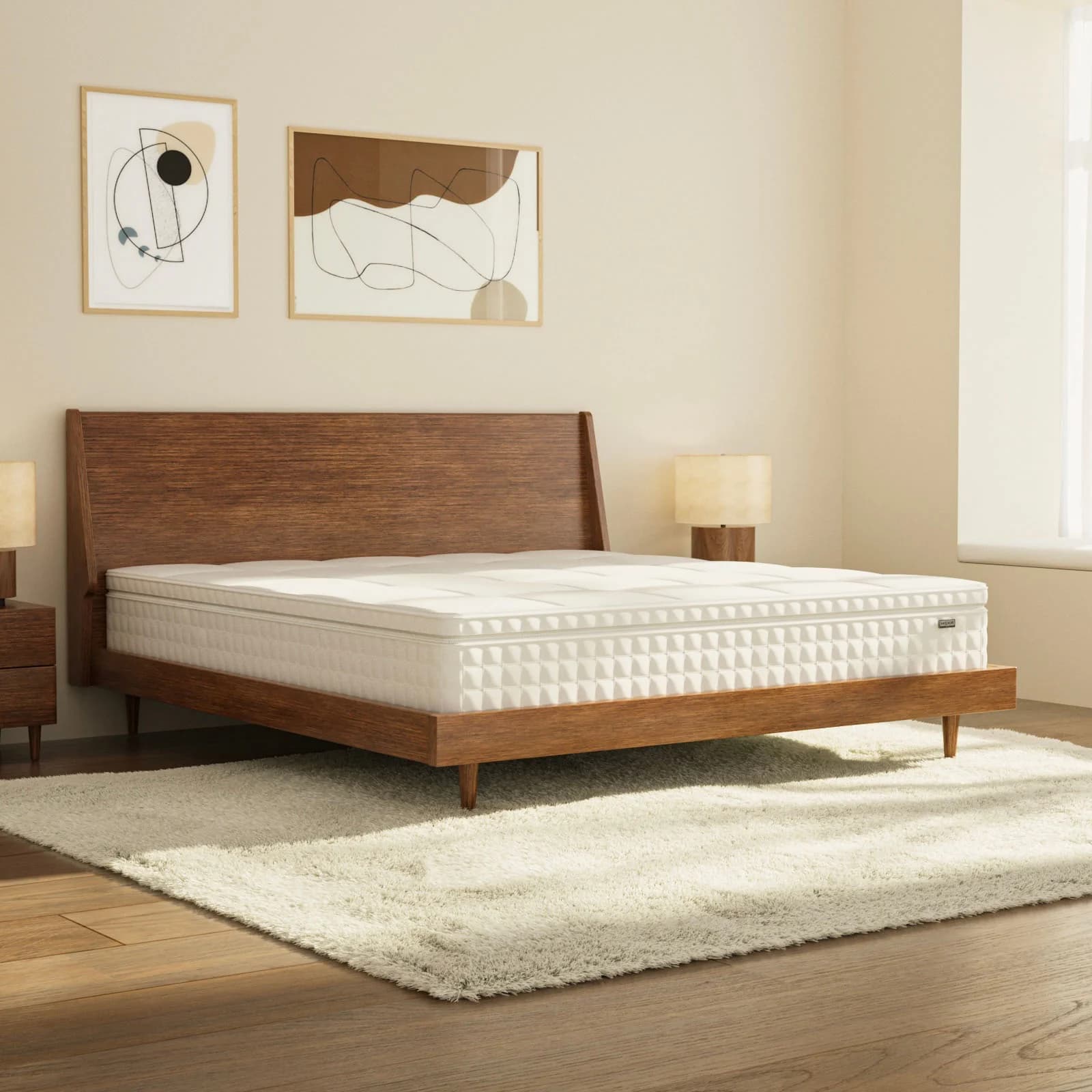 HEKA AI Mattress M Series on a wooden bed in a modern bedroom
