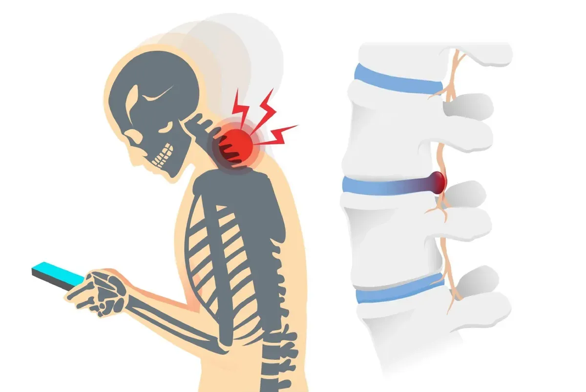 Thói quen cúi đầu sử dụng điện thoại liên tục khiến cột sống cổ phải chịu áp lực lớn