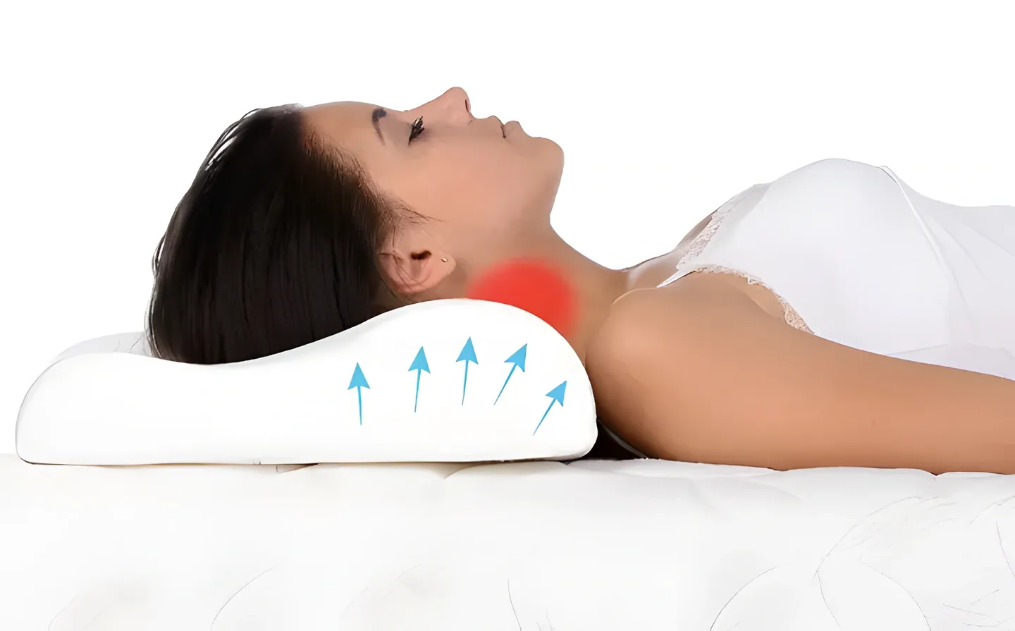 Gối có phần đỡ cổ giúp giữ đầu, cổ và lưng thẳng hàng khi nằm ngửa