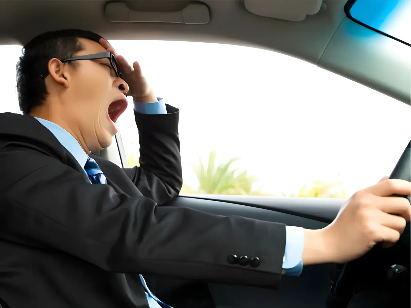 Tài xế ngáp dài vì buồn ngủ khi đang lái xe
