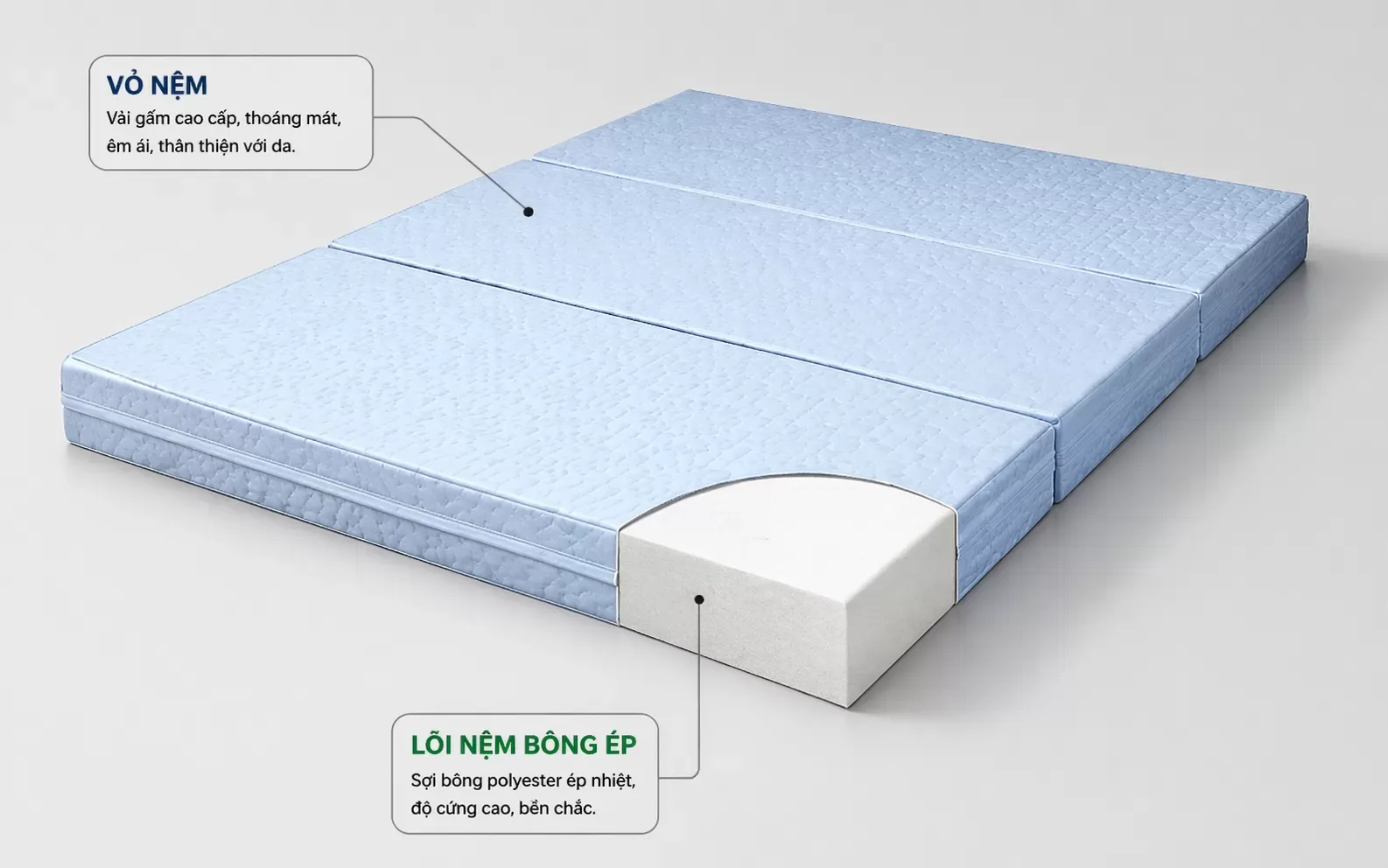 Dòng nệm bông ép được sản xuất từ các sợi bông polyester