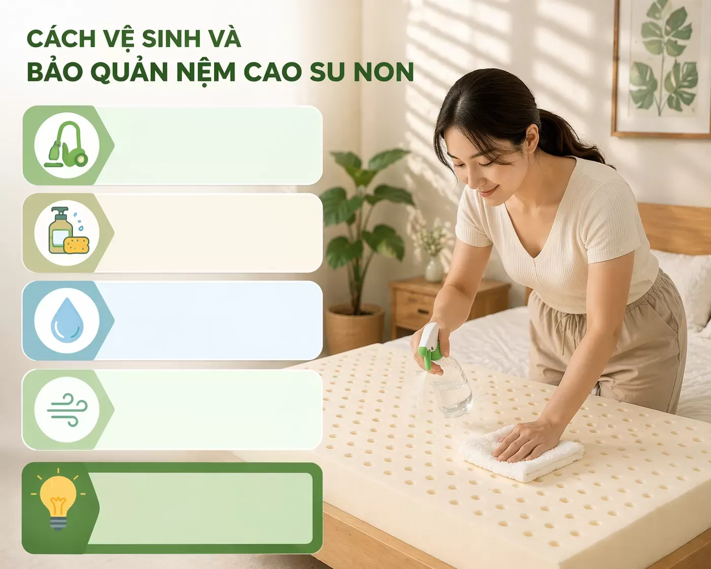 Cách vệ sinh và bảo quản nệm cao su non