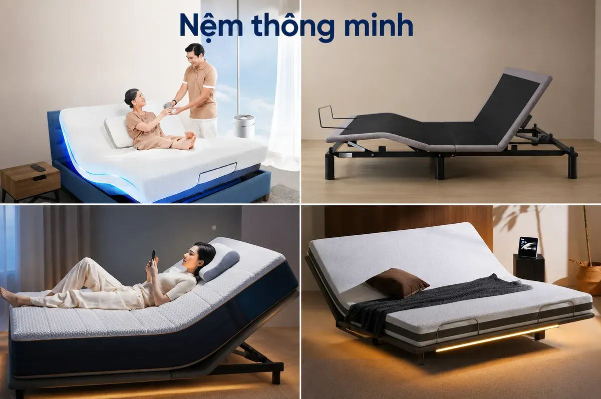 Các mẫu nệm thông minh đặt trên khung giường điều chỉnh nâng đầu, nâng chân