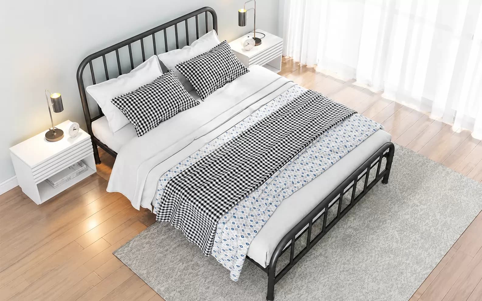 Giường kim loại được thiết kế đơn giản, gọn gàng