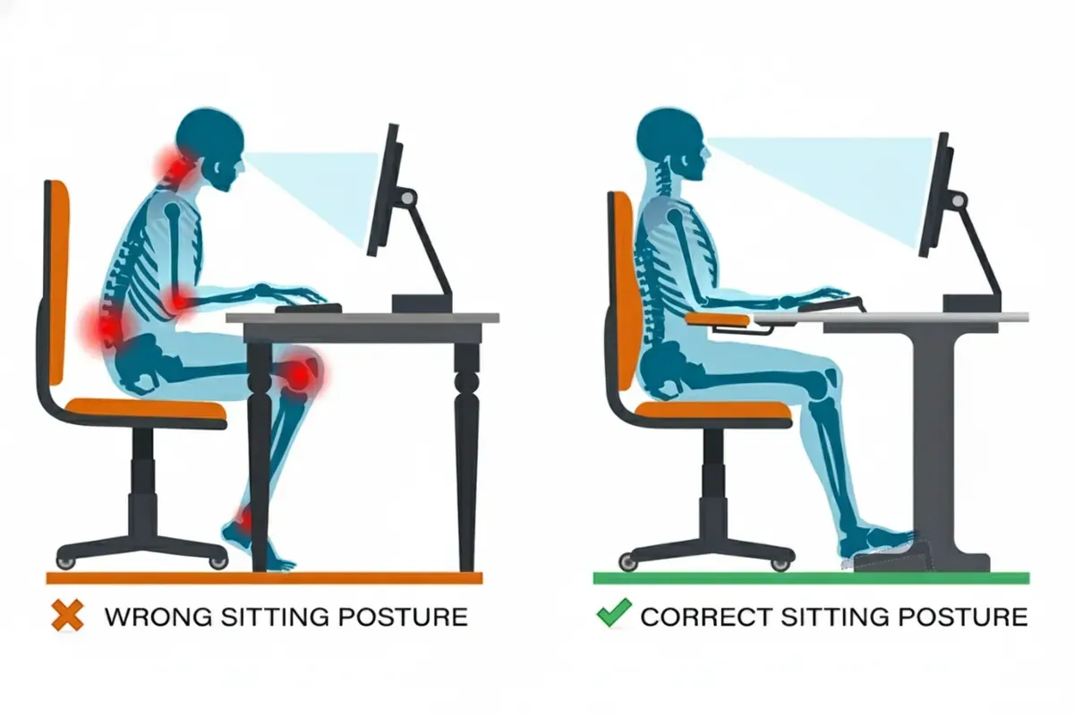 Tư thế ngồi sai gây áp lực lên nhiều vị trí trên cơ thể, trong đó có cột sống cổ
